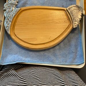 Silver and Brown Rooster-Shaped Serving Tray